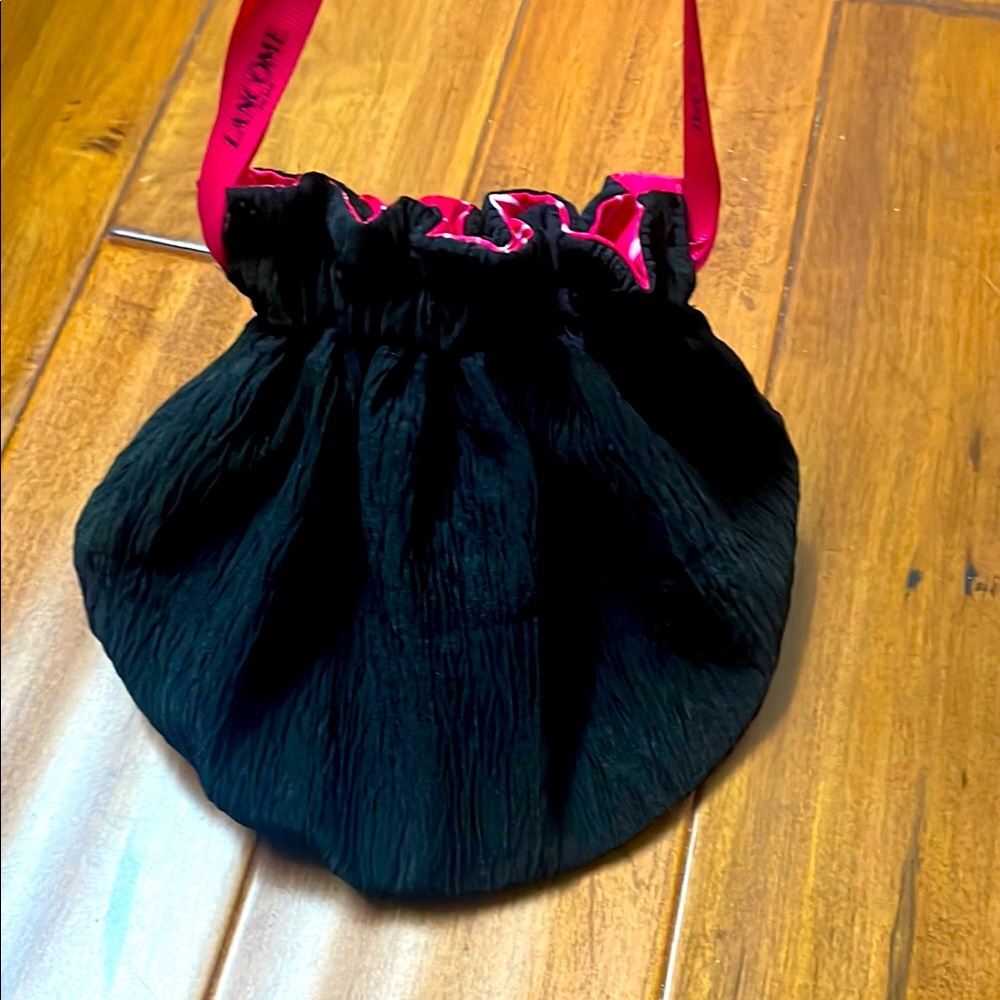NEW! Lancome Black and Pink Women's Makeup Bag with Drawstring closure
